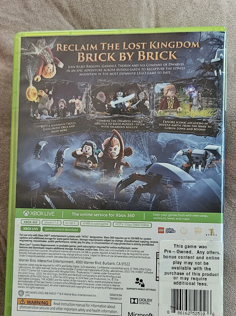 Lego The Hobbit Xbox 360 Game Case & Manual
